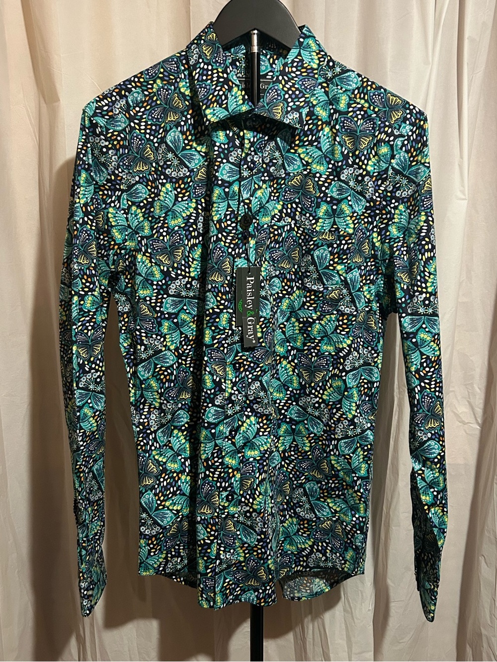 Paisley & Gray Teal and Yellow Butterfly Print Shirt